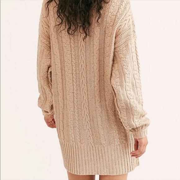 Free People | Sweaters | Nwt Free People Gold Cream Cable Knit Sweater Mini  Dress | Poshmark